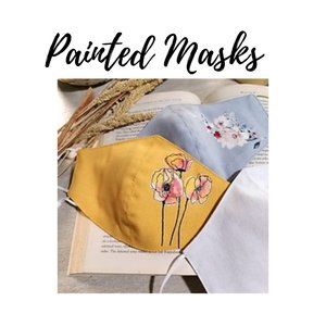 Blue Painted Linen Mask w/ pocket for filter|